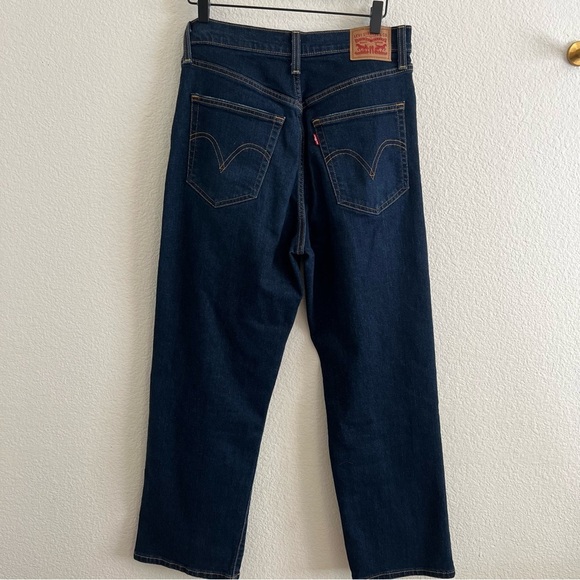 Levis Ribcage Straight Ankle Dark Wash Distressed Jeans Size 29 - Picture 6 of 10